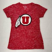 Colosseum NCAA Utah Utes Red White Specked Bedazzled Graphic Logo Shirt Womens M