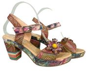 L'ARTISTE Spring Step Women's Leather Floral Leilanie Slingback Sandal Size 39