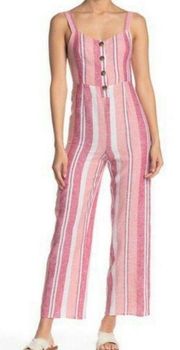 Pink Striped Linen Jumpsuit