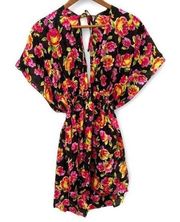 Victoria's Secret 100% Silk Cut Out Beach Cover-Up Floral Sz XS High-Low V-Neck