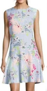 Nicole Miller Light Blue Floral Sleeveless Swing Drop Waist Dress Size 6