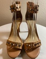 Gianni Benny camel-colored sandals with gold studs.  Excellent condition!