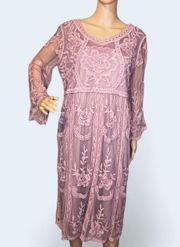 Boho Hippie Blush Pink Dress Embroidered Sheer Mesh Over Lining Size M/L