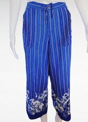 Mixit Blue White Striped Floral Border Capris Size 8