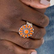 NWOT POPPY POP-TASTIC - ORANGE FLORAL SILVER RING -