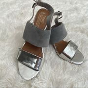 Tom’s Poppy Silver Metallic & Gray Suede Slingback Sandals Size Women's 6.5