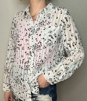 Nanette Lepore Dalmatian Design Pleated Button Up Collared Blouse