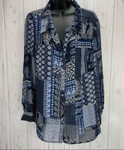 Westport blue and black patchwork patterned blouse size 1X
