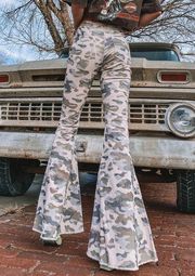 Camo Corduroy Bell Bottom Pants