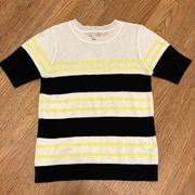 Black and Yellow Neon Striped Short Sleeve Sweater
