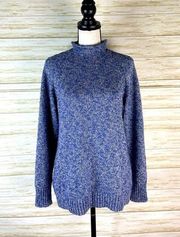 L.L Bean Blue Marled Chunky Cotton Knit Turtleneck Sweater