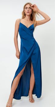 PROM DRESS - Satin V Neck Slit Maxi Dress