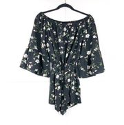 SOPRANO Black Pink Floral Bell Sleeve Romper XS