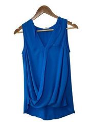 Anthropologie PLEIONE Blue Sleeveless Surplice Faux Wrap Blouse Top Size XS