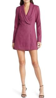 AREA Stars Houndstooth Check Long Sleeve Blazer Dress