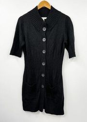 White House Black Market Button Front Cardigan Sweater Stretch Black Size M