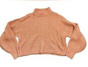 Chelsea & Violet Salmon Balloon Sleeved Cropped Sweater with Mock Neck