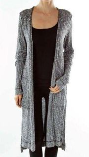 Michael Stars Elbow Patch Long Ribbed Knit Heathered Gray Cardigan OSFA