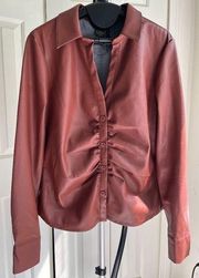 House of Harlow 1960 Terracotta Fleece Vegan Leather Jacket, Size M