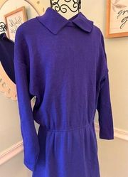 St John Evening for Saks Fifth Ave NYC Vintage 80s Blue Knit Dress Runway USA 12