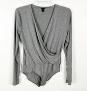 J. CREW Gray Modal Blend Faux Wrap Long Sleeves Bodysuit, Size Medium