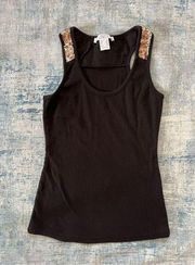 Venus Black Bronze Sequin Shoulder Tank Top Small