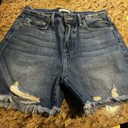 Good American Raw Hem Denim Distressed Short Size 2/26 Boyfriend Jean Shorts