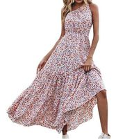 SheIn Floral One Shoulder Prairie Sundress Tiered Maxi Dress