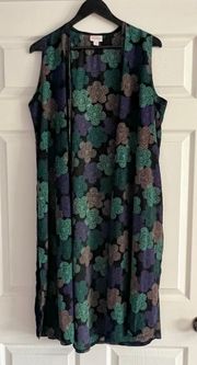 Joy long black duster floral prints sleeveless cardigan size M