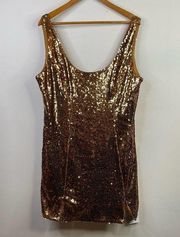 Bronze Copper Metallic Sequin Scoop Shimmer Sparkly Mini Dress women 14 new