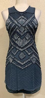 NY Allegra Silk Beaded Sequin Blue Dress