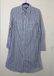 Lands End Blue and White Striped Shirt Dress Classic Business Office