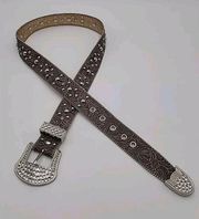 Kathy Van Zeeland Rhinestone Studded Brown Belt Size Large Sparkle READ