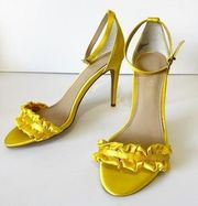 EVA MENDES NEW YORK & CO. Yellow Satin Ruffle High Heel Size 10