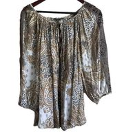 Unique Spectrum Women Top Keyhole Neck 3/4 Laser Cut Sleeve Size 2X Gold Brown