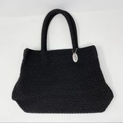 Talbots  vintage 2000s 90s Black Crochet Knit Handbag Bag Purse Coastal Classic