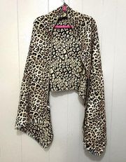 A New Day Brown Neutral Leopard Print Fringe Thick Knit Rectangle Scarf Shawl