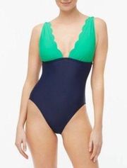 J.Crew Blue&Green Scalloped Cup One Piece Swimsuit Sz.L