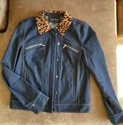 Lafayette 148 Jean jacket with calf leopard collar