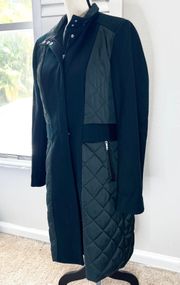 Tahari Trench Coat Women's Size M Black Collar Zip Snap Front Wool Long Jacket