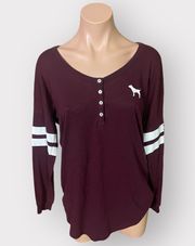 VS PINK Women’s Oversized XS Maroon Long Sleeve Henley Top