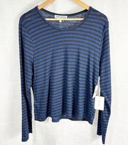 Good American 100% Linen Stripe Long Sleeve Top Blue Black size 2XL 5