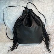 Victoria's Secret Black Fringed Backpack Bag Vegan Leather