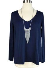 SUSANA MONACO Jersey Blouse Long Sleeve V-Neck Top Midnight (Blue) Tunic XS NWT