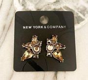 New York &Company Crystal Earrings Multicolor Brown Cluster Rhinestone Statement