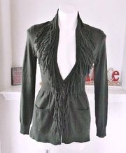 Rebecca Taylor Wool Fringe Cardigan Knit Peplum Size M