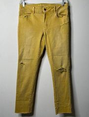 American Eagle Mustard Yellow Jegging Crop Raw Hem Jeans Size 12 Regular