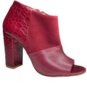 Trina Turk ❉ Los Gatos Heeled Leather + Suede Peep Toe Ankle Bootie ❉ Wine 5M