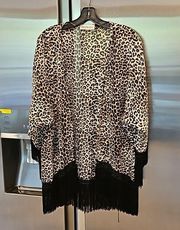 💕VERONICA M💕 Fringe Leopard Print Kimono Medium NWOT