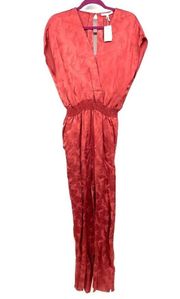 NWT MAJE Wrap-effect satin-jacquard jumpsuit in Brick